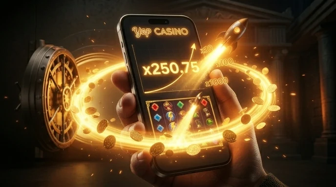 Smartphone mit Yep Casino Anmeldebildschirm und Login-Feld