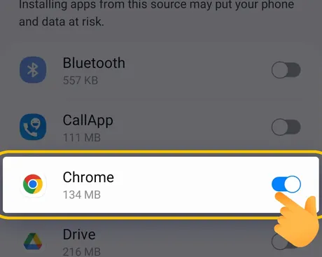 Android-Einstellung: Installation aus unbekannten Quellen für den Browser erlauben